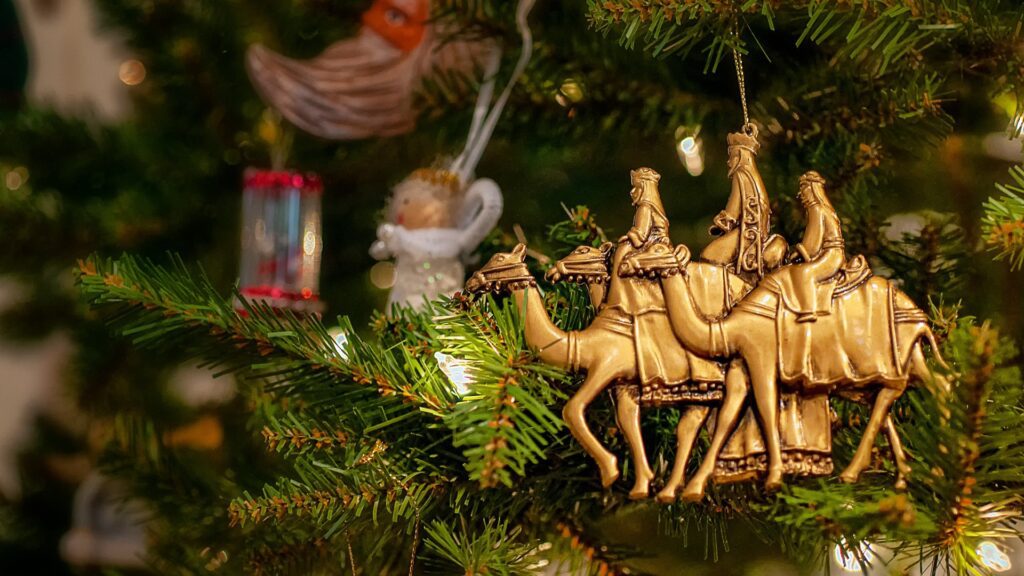 Three wise men decoration on a Christmas tree